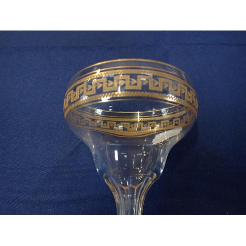 261 - A PAIR OF 19TH CENTURY GILDED AND CUT GLASS CHAMPAGNE BOWLS with Greek key rims and panelled hollow ... 