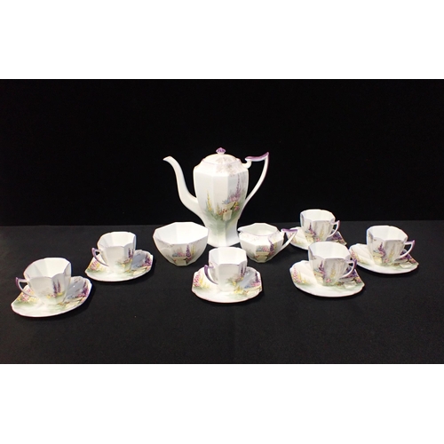 278 - A SHELLEY QUEEN ANNE 'GARDEN URN' COFFEE SERVICE for six (coffee pot cracked)