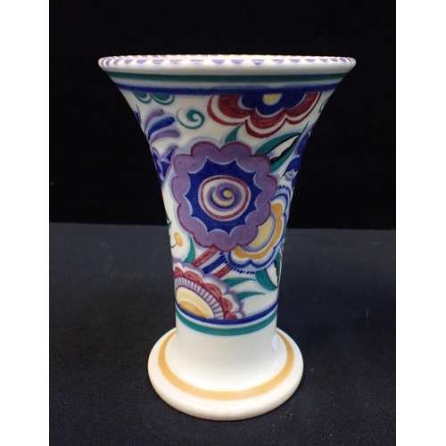 279 - TRUDA CARTER POOLE POTTERY a trumpet-shaped vase painted with the Manners bluebird pattern, 19 cms h... 