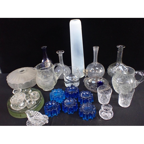 62 - SIX PRESSED GLASS PIANO INSULATOR FEET a 1920s French light shade, and other glass ware