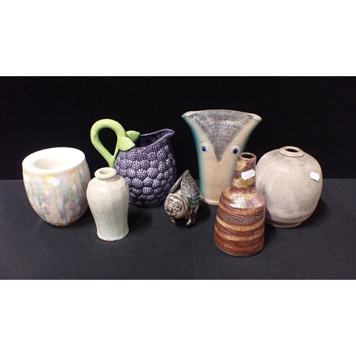 74 - A GROUP OF ART/STUDIO POTTERY and a novelty fruit jug