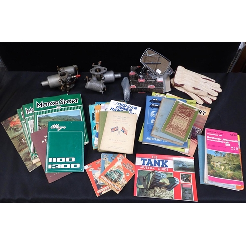 79 - MOTORING INTEREST: A COLLECTION OF MANUALS 1960s carburettors, replica wing mirror, driving gloves, ... 