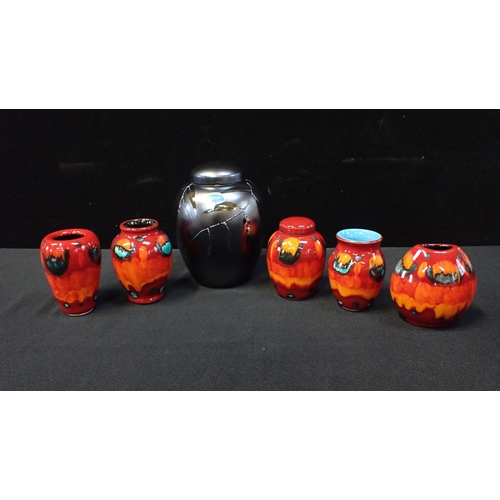 301 - POOLE POTTERY: A ZEN GINGER JAR 18cm, boxed with label, and five Volcano miniature vases, all boxed ... 