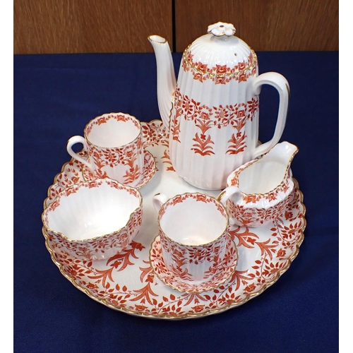 302 - A 19TH CENTURY COPELAND POTTERY CABARET COFFEE SET WITH TRAY printed in orange with leaf ornament, c... 