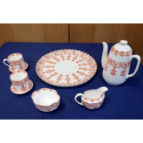 302 - A 19TH CENTURY COPELAND POTTERY CABARET COFFEE SET WITH TRAY printed in orange with leaf ornament, c... 