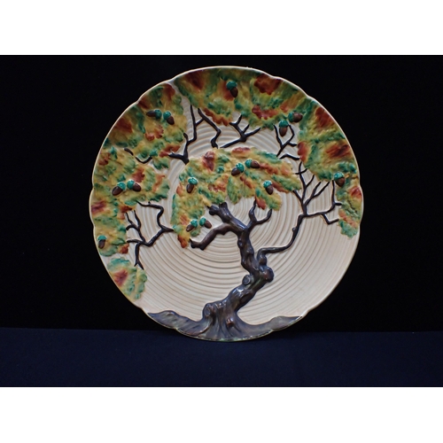 308 - A CARLTON WARE OAK TREE PLAQUE 1930s, moulded in relief and painted 32cm dia