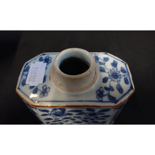 322 - TWO CHINESE BLUE AND WHITE TEA CADDIES lacking covers, larger 15 cms high