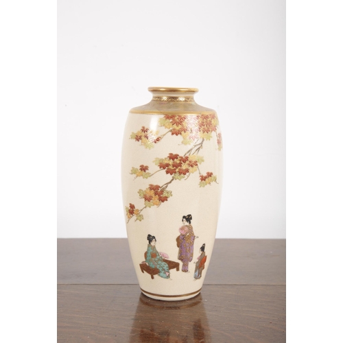 326 - A PAIR OF JAPANESE SATSUMA VASES Meiji, enamelled in polychrome and gilt with Geisha girls walking b... 