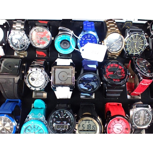 429 - STRADA: 24 VARIOUS GENTLEMANS' WRISTWATCHES contained in a watch display case (24 and case)