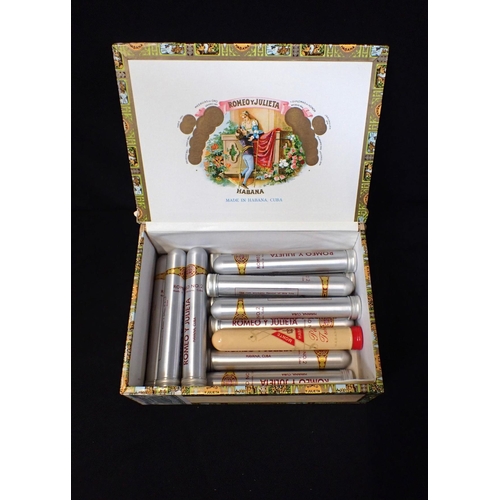 452 - THIRTEEN ROMEO Y JULIETA No.2 CIGARS in tubes, in a box, and one Montecristo Petit Tubos cigar