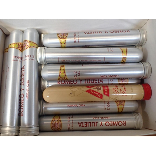 452 - THIRTEEN ROMEO Y JULIETA No.2 CIGARS in tubes, in a box, and one Montecristo Petit Tubos cigar