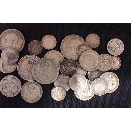 467 - AN 1842 SILVER FOURPENCE, OTHER SILVER COINS (some pre 1947 silver), and a St George medallion (a/f)