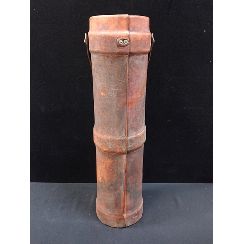 513 - A LEATHER COVERED NAVAL SHELL CARRIER marked with'N' and broad arrow, WWI type 82cm high (general we... 