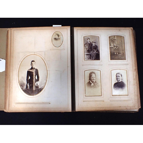 536 - 19TH CENTURY LEATHER BOUND PHOTOGRAPH ALBUM containing mixed photographs, carte de visite etc, mostl... 