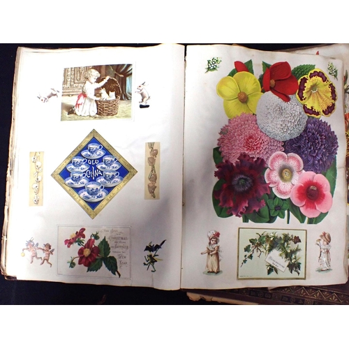 537 - TWO VICTORIAN SCRAP ALBUMS containing a variety of greetings cards with typically eccentric themes, ... 