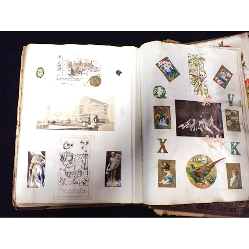 537 - TWO VICTORIAN SCRAP ALBUMS containing a variety of greetings cards with typically eccentric themes, ... 