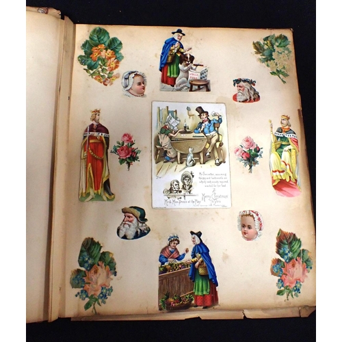 537 - TWO VICTORIAN SCRAP ALBUMS containing a variety of greetings cards with typically eccentric themes, ... 