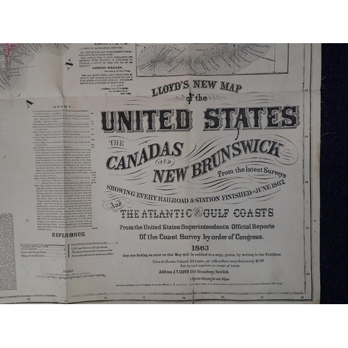 636 - LLOYD'S AMERICAN PUBLICATION MAP OF UNITED STATES AND CANADA 1863, complete, some wear on folds, cov... 