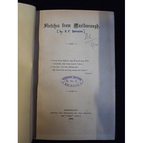 557 - E F BENSON, SKETCHES FROM MARLBOROUGH Chas. Perrins, Marlborough, 1888. Ex library copy, rebound, pa... 