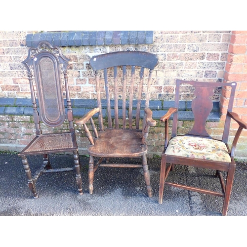 829 - A VICTORIAN LATH-BACK WINDSOR ARMCHAIR a 17th century fruitwood chair with caned seat and back (with... 