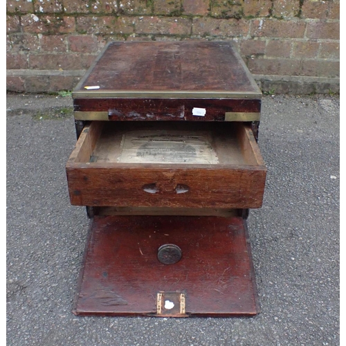 838 - A SMALL 19TH CENTURY CAMPAIGN CHEST altered to make a school trunk, with hinged front flap to short ... 