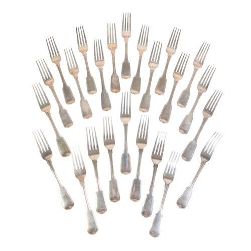 100 - A COMPOSITE CANTEEN OF GEORGE III AND LATER SILVER FIDDLE AND THREAD PATTERN FLATWARE

comprising: 4... 