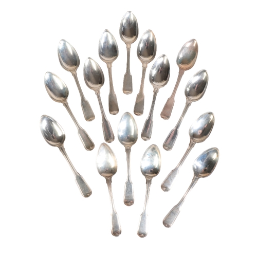 100 - A COMPOSITE CANTEEN OF GEORGE III AND LATER SILVER FIDDLE AND THREAD PATTERN FLATWARE

comprising: 4... 