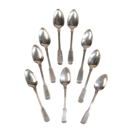 100 - A COMPOSITE CANTEEN OF GEORGE III AND LATER SILVER FIDDLE AND THREAD PATTERN FLATWARE

comprising: 4... 