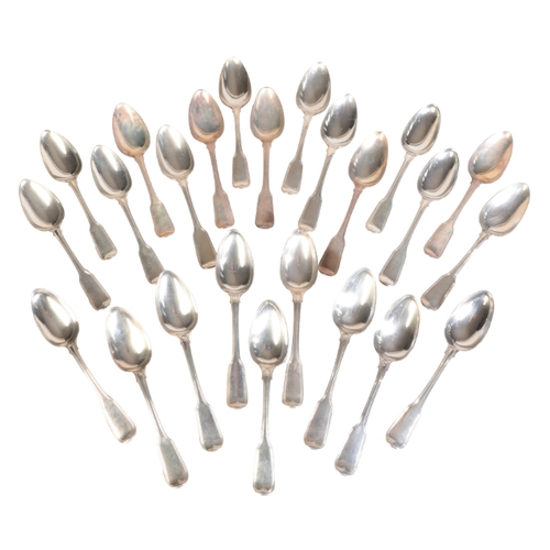 100 - A COMPOSITE CANTEEN OF GEORGE III AND LATER SILVER FIDDLE AND THREAD PATTERN FLATWARE

comprising: 4... 