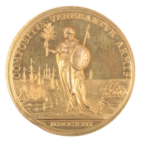 115 - A QUEEN ANNE GOLD MEDAL BY JOHN CROKER (1670-1741)

minted to celebrate the Peace of Utrecht 1713, t... 