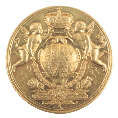 116 - A QUEEN ANNE GOLD ACTIVE UNION MEDAL BY JOHN CROKER (1670-1741)

commemorating the union of the Parl... 