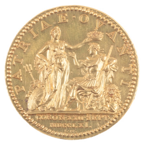 118 - A GEORGE III GOLD CORONATION MEDAL BY JOHANN LORENZ NATTER (1705-1763)

1761, one of 858 minted, the... 