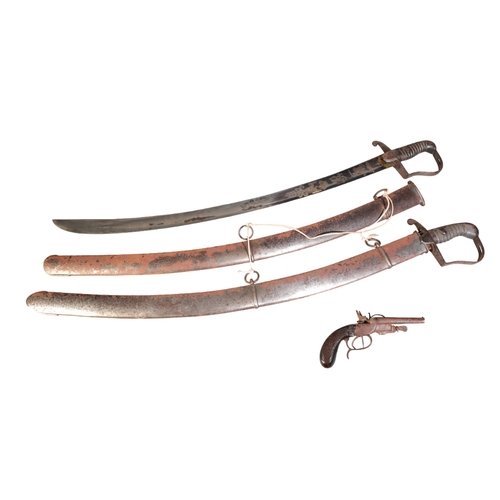 137 - A PAIR OF 1796 PATTERN LIGHT CAVALRY OFFICER'S SABRES

one blued and gilt with foliage, a stand of a... 