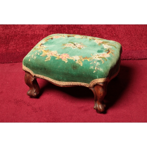 192 - A VICTORIAN WALNUT FOOTSTOOL

the serpentine seat on four scroll legs, 39cm x 32cm; an Edwardian mah... 