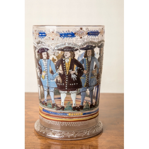 248 - A FINE GERMAN WILLKOMM HUMPEN

enamelled in polychrome with eight men with linked arms, their names ... 