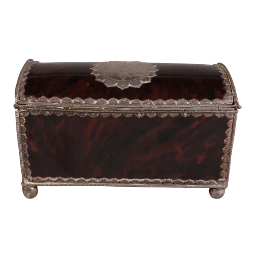 256 - A CHARLES I TORTOISESHELL AND SILVER-MOUNTED JEWEL CASKET

of rectangular form with a slightly domed... 