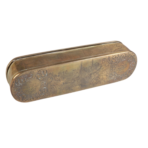 257 - A DUTCH BRASS TOBACCO BOX

17th/early 18th century, with engraved decoration, 17.5cm long; a tortois... 