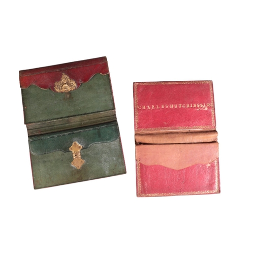 261 - A RED MORROCCO WALLET

circa 1750, with a finely cast and chased gilt metal hasp lock of rococo desi... 