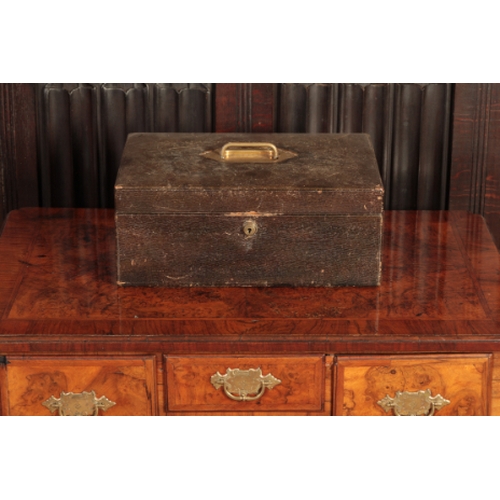 340 - A VICTORIAN GREEN MOROCCO STATIONERY BOX

with a recessed brass handle to the lid and a fitted inter... 