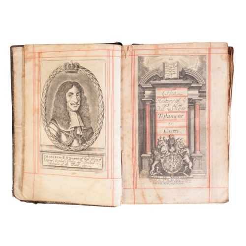 436 - A CHARLES II BIBLE

published London 1671, with illustrations and red-ruling throughout, octavo, ret... 