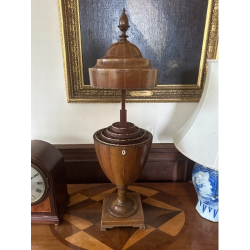 48 - A GEORGE III MAHOGANY CUTLERY URN

circa 1785, of Hepplewhite design, inlaid with chequered stringin... 