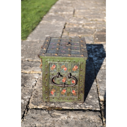 49 - AN IRON-BOUND STRONG BOX

early 17th century, with ornate false lock plate incorporating a hidden ke... 