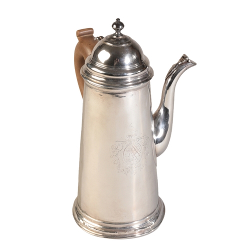 85 - A QUEEN ANNE SILVER COFFEE POT

by Gabriel Sleath, London 1707, of cylindrical form with a domed cov... 