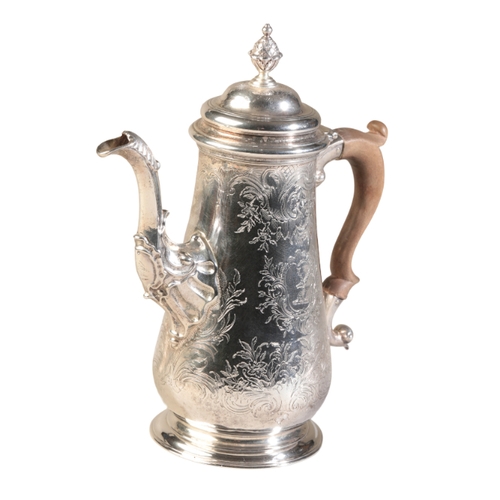 92 - A GEORGE II SILVER COFFEE POT

by Fuller White, London 1758, with chased floral decoration and carto... 