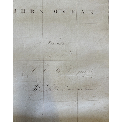 398d - A MANUSCRIPT MAP tracking the journey of “HMB Penguin by H. Leslie, Lieutenant and Commander” includ... 