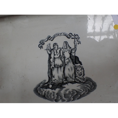 113 - A VICTORIAN KITCHEN SCALE WITH WHITEWARE SLAB transfer decorated; 'Justitia et Fides', with parquetr... 