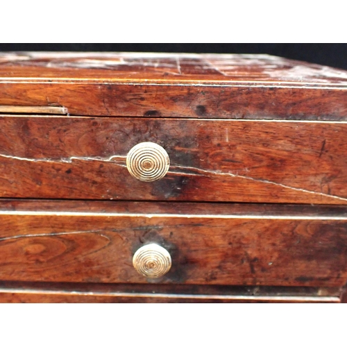 161 - A GEORGE III ROSEWOOD AND BURRWOOD THREE-DRAWER TABLE CHEST with specimen parquetry, continued insid... 