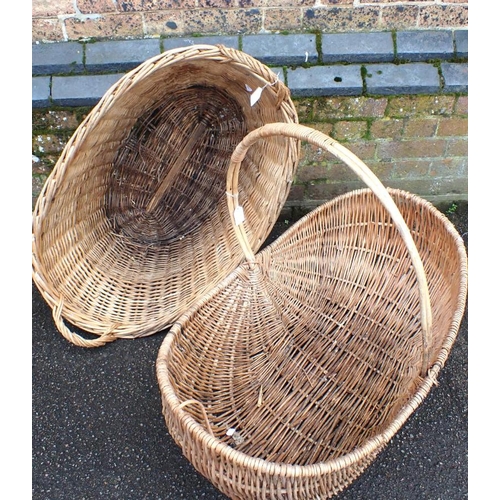 165 - TWO LARGE WICKER BASKETS 88cm and 86cm long (woodworm)