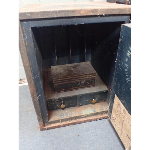 175 - AN ANTIQUE MILNER'S PATENT FIRE RESISANT SAFE with key, 71cm high x 56cm x 57cm (rusted at bottom)