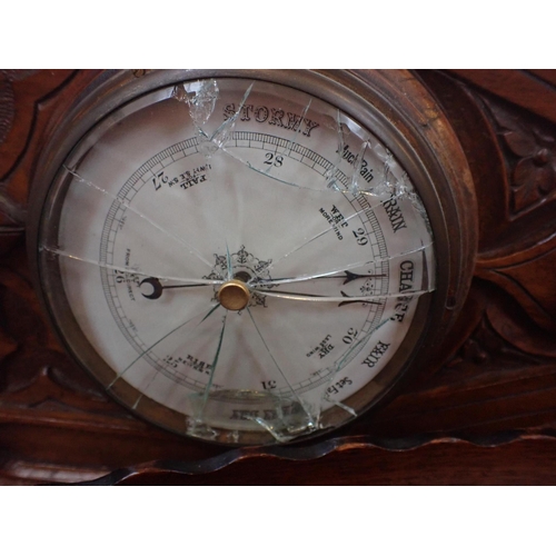 182 - A VICTORIAN BAROMETER IN GOTHIC STYLE FRAME (glass missing) with a collection of trays, wood, lacque... 